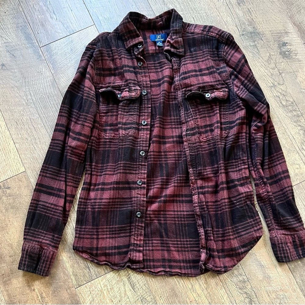 Red and Black Plaid Button-Up Shirt